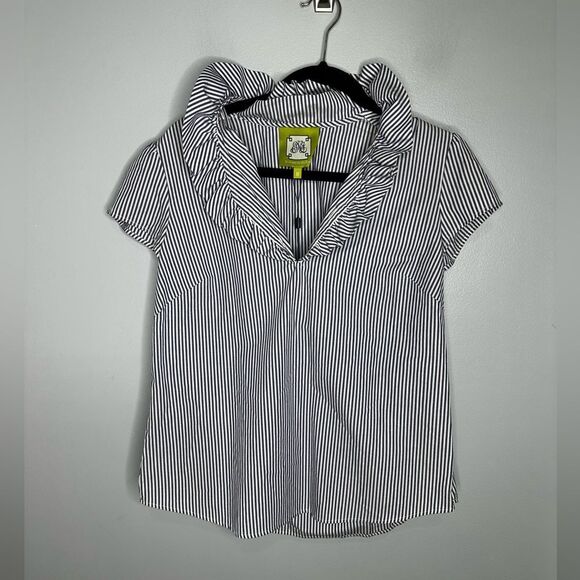 NWT Elizabeth McKay The Elizabeth Shirt Striped White & Blue Sz 8 - Picture 1 of 3